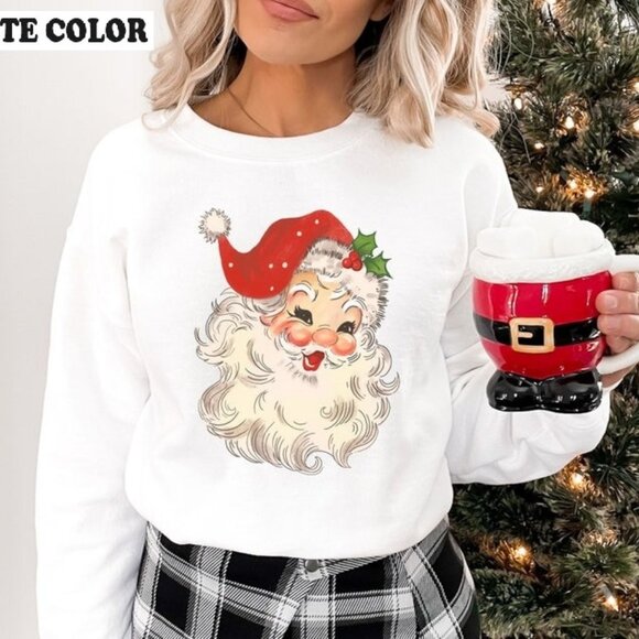 Julia A Tops - Retro Santa Christmas Sweatshirt Holiday Party Merry Xmas Sweater 05